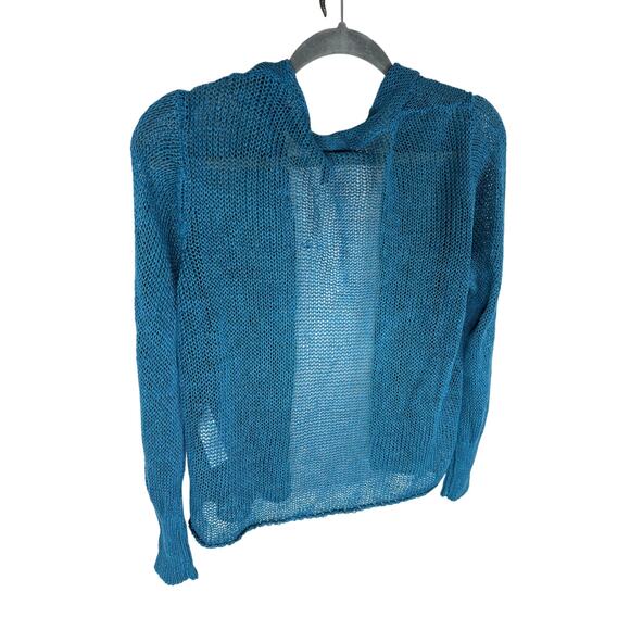 Eileen Fisher Organic Linen Cotton Blend Cardigan Sweater Open Front Teal Size L - Picture 8 of 8